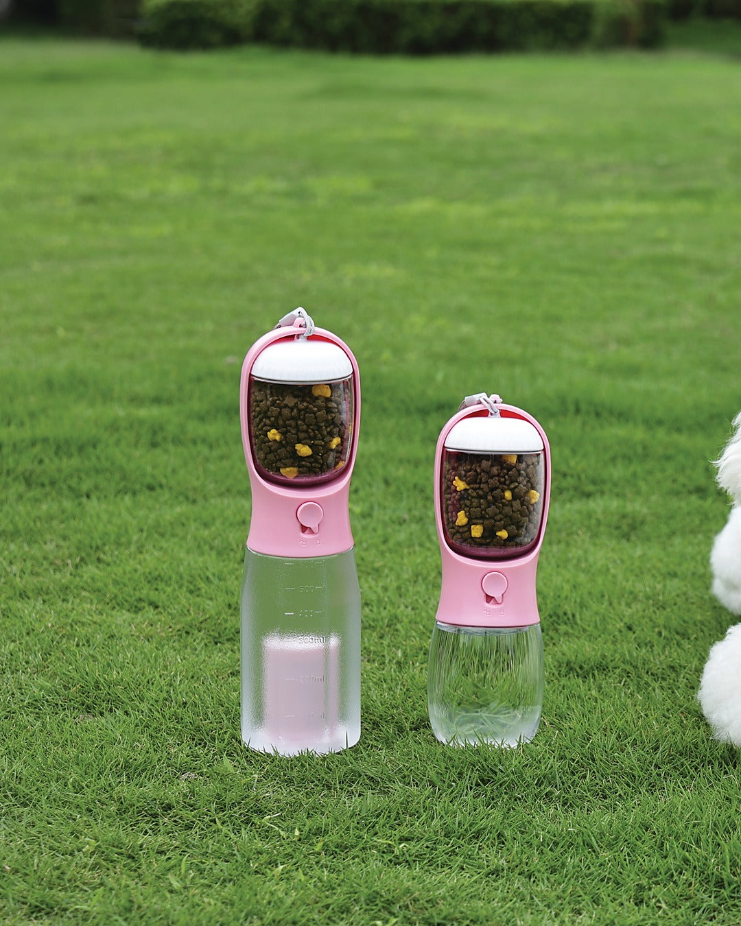 Köpek Seyahat Suluğu 300 ml Mama Bölmeli 2'si 1 Arada Pembe M-Pets On the Road Pink Bloom