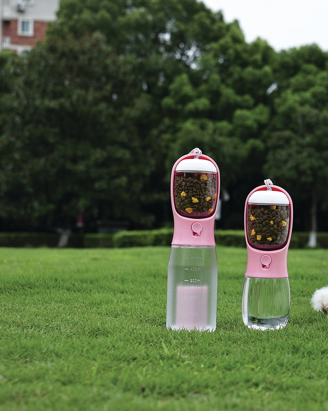Köpek Seyahat Suluğu 300 ml Mama Bölmeli 2'si 1 Arada Pembe M-Pets On the Road Pink Bloom