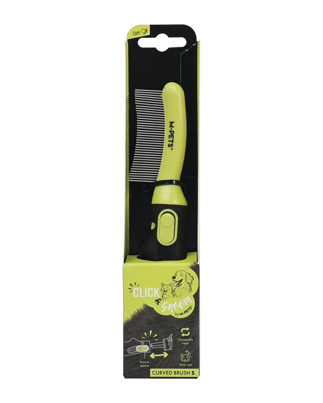 Click & Groom Değiştirilebilir Başlıklı Kavisli Metal Dişli Tüy Toplama Fırçası Kedi ve Köpek M-Pets Click and Groom Curved Brush