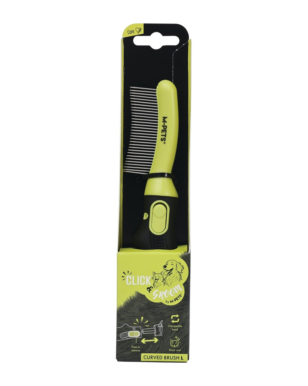 Click & Groom Değiştirilebilir Başlıklı Kavisli Metal Dişli Tüy Toplama Fırçası Kedi ve Köpek M-Pets Click and Groom Curved Brush