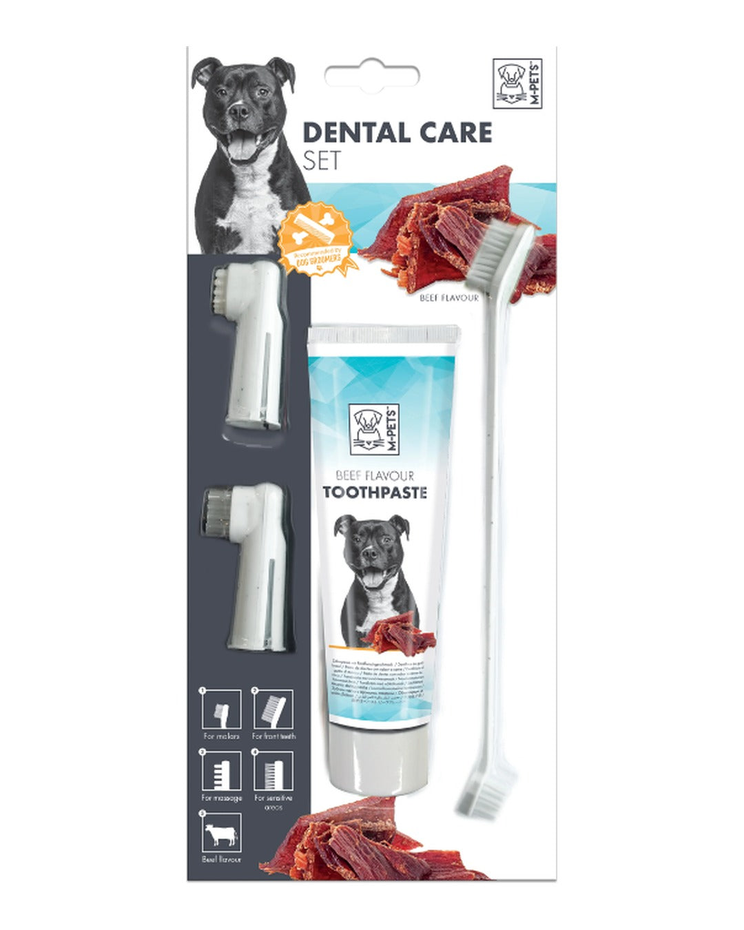 M-Pets Dental Care Set biftek aromalı köpek diş bakım seti