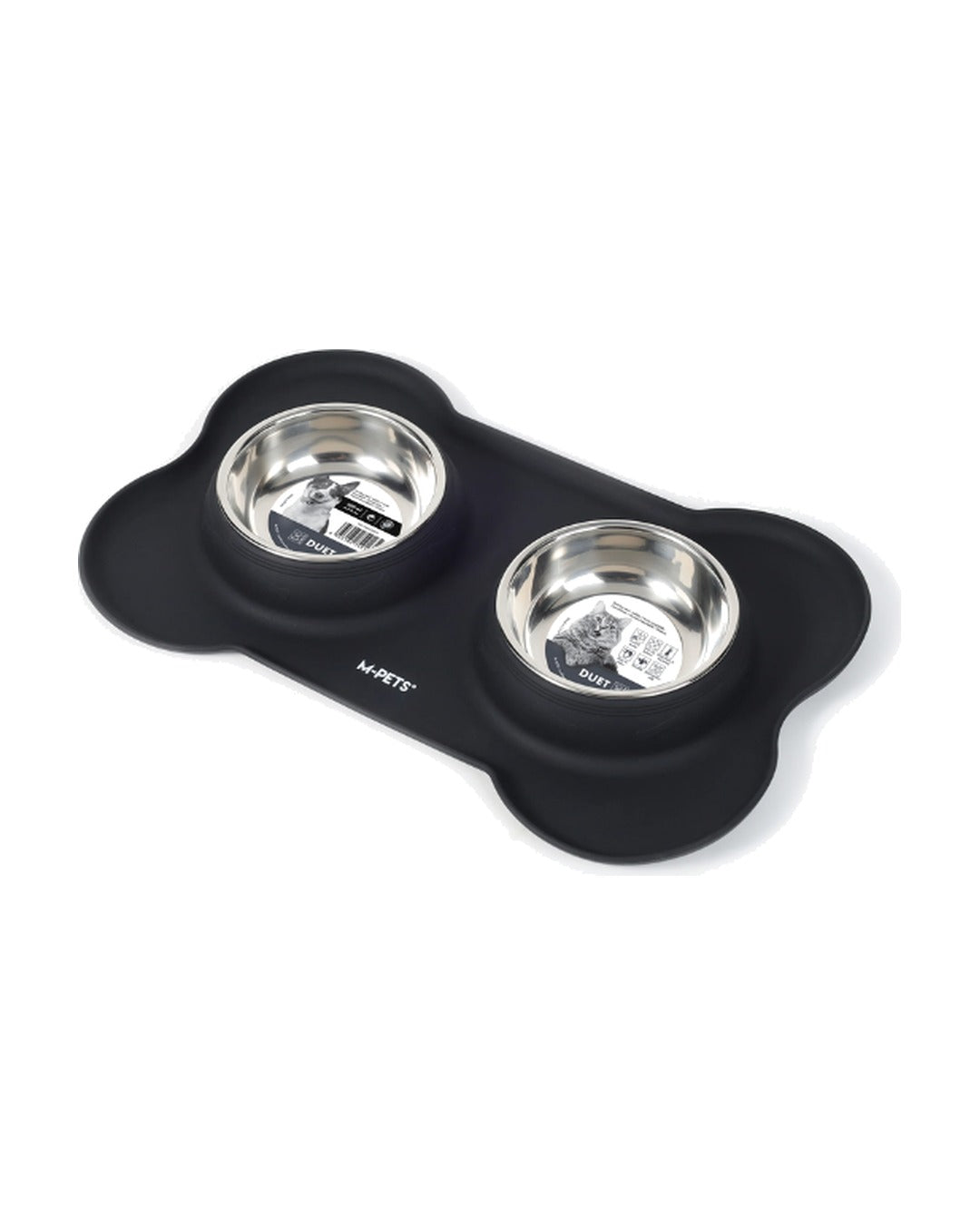 M-Pets Duet silikon altlıklı çift paslanmaz çelik mama kabı siyah