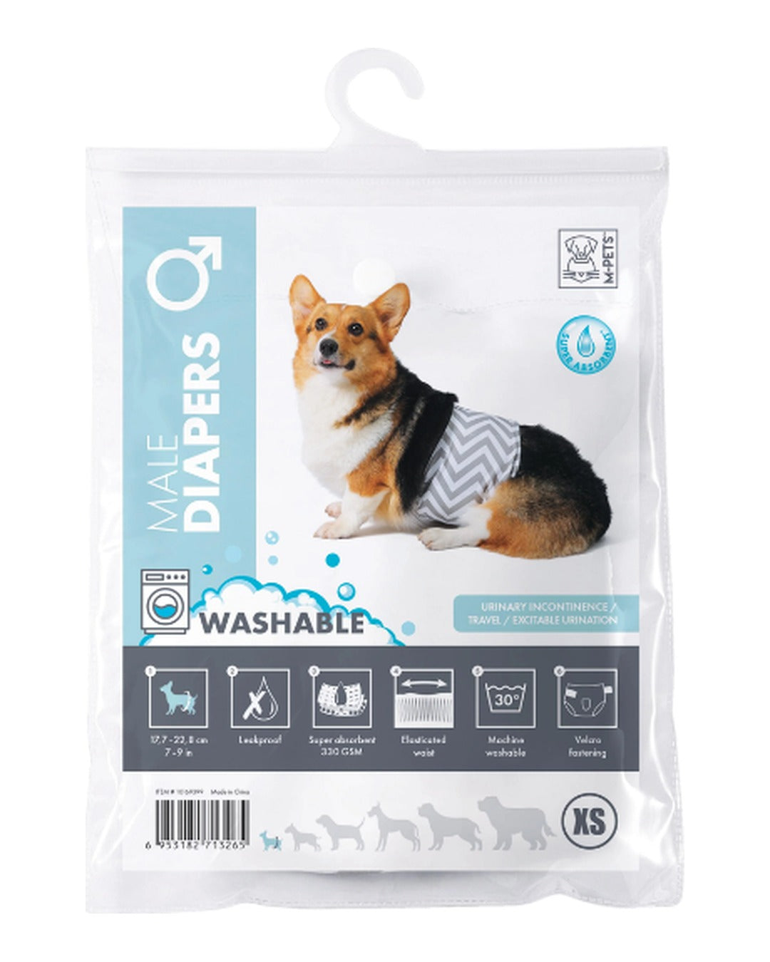 Yıkanabilir Erkek Köpek Bezi Cırt Cırtlı Sızdırmaz Göbek Bandı M-Pets Washable Diapers Male Dog