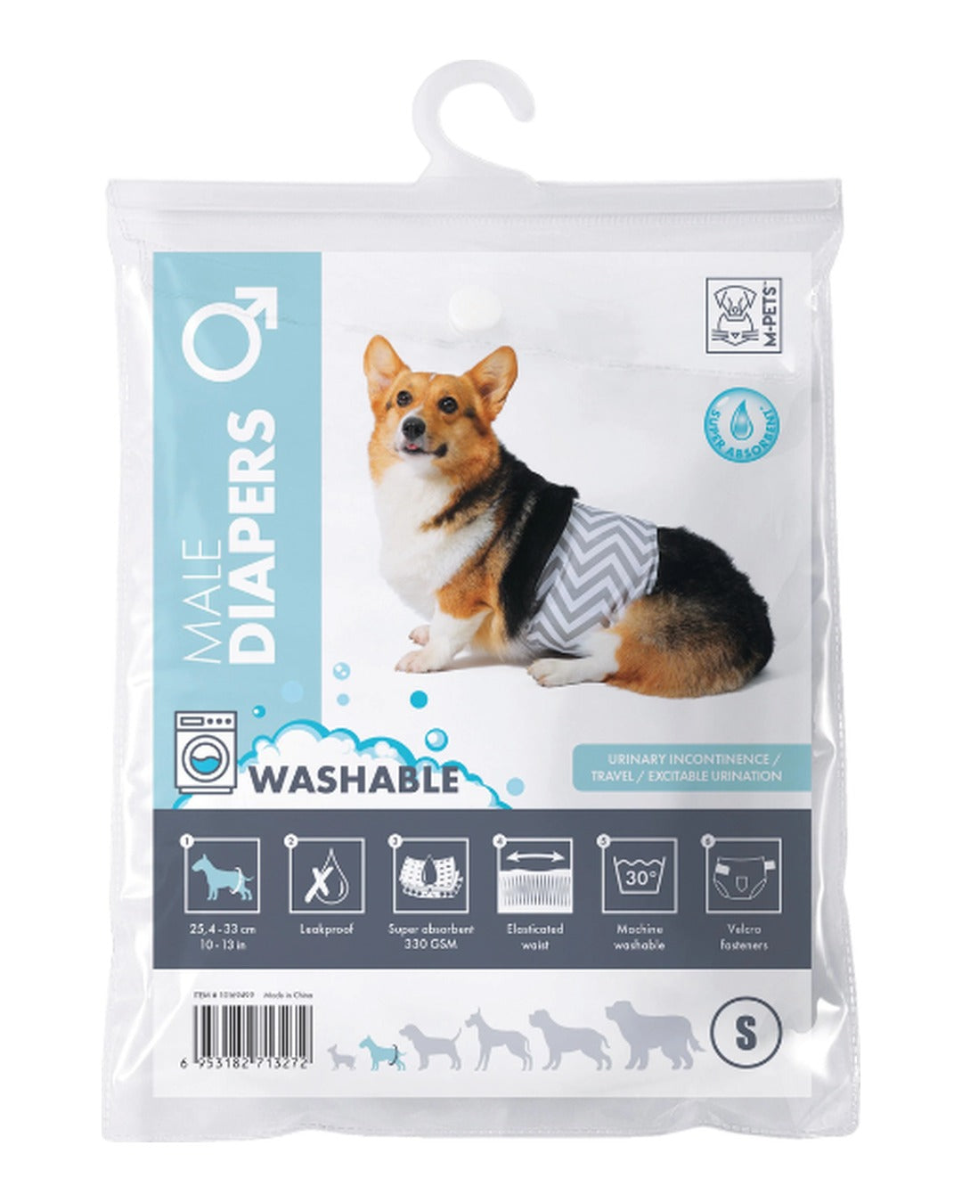 Yıkanabilir Erkek Köpek Bezi Cırt Cırtlı Sızdırmaz Göbek Bandı M-Pets Washable Diapers Male Dog