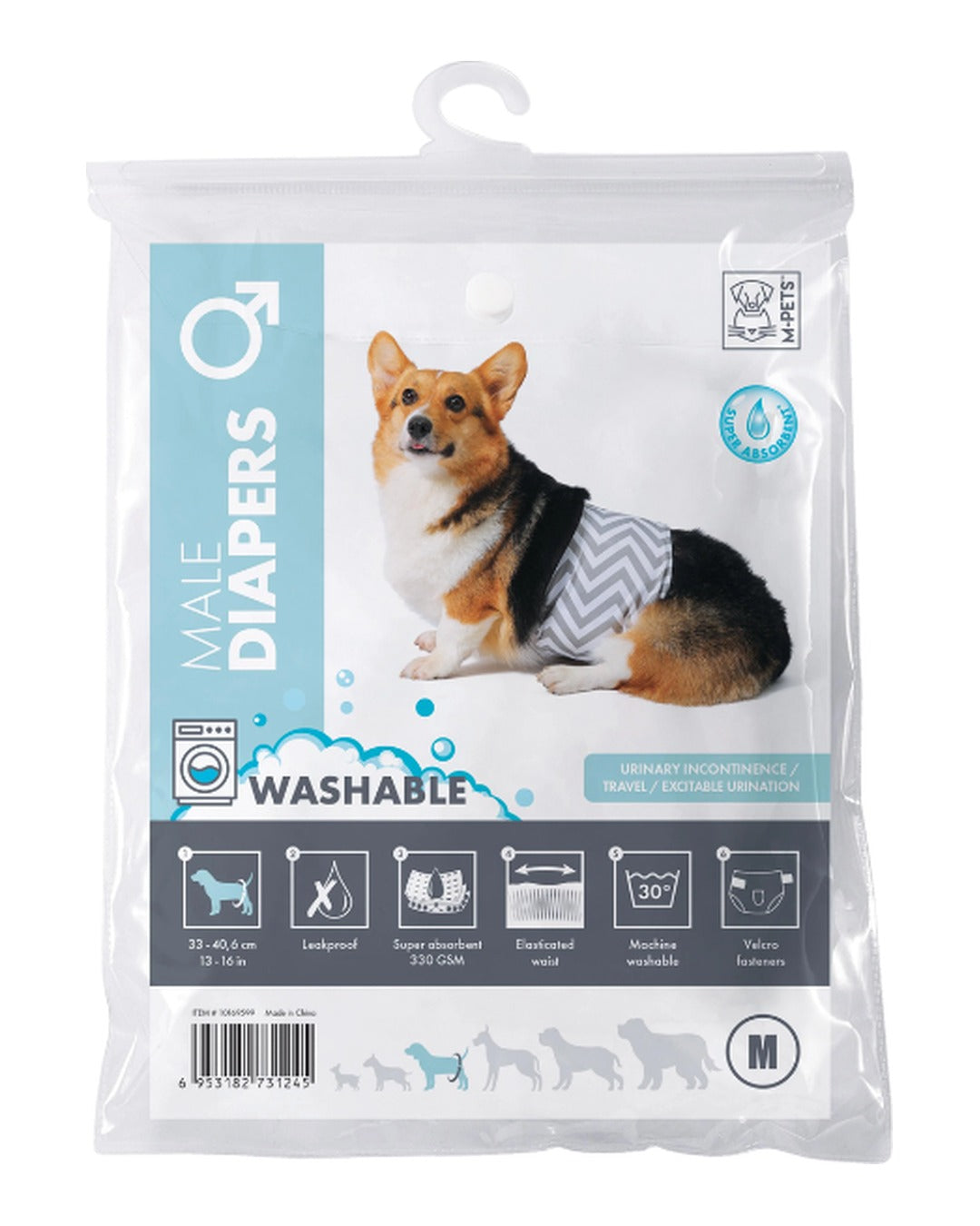 Yıkanabilir Erkek Köpek Bezi Cırt Cırtlı Sızdırmaz Göbek Bandı M-Pets Washable Diapers Male Dog