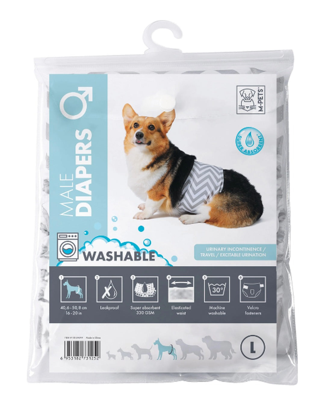 Yıkanabilir Erkek Köpek Bezi Cırt Cırtlı Sızdırmaz Göbek Bandı M-Pets Washable Diapers Male Dog