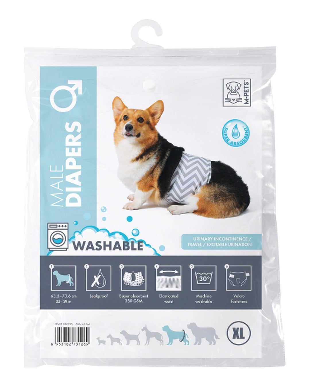 Yıkanabilir Erkek Köpek Bezi Cırt Cırtlı Sızdırmaz Göbek Bandı M-Pets Washable Diapers Male Dog
