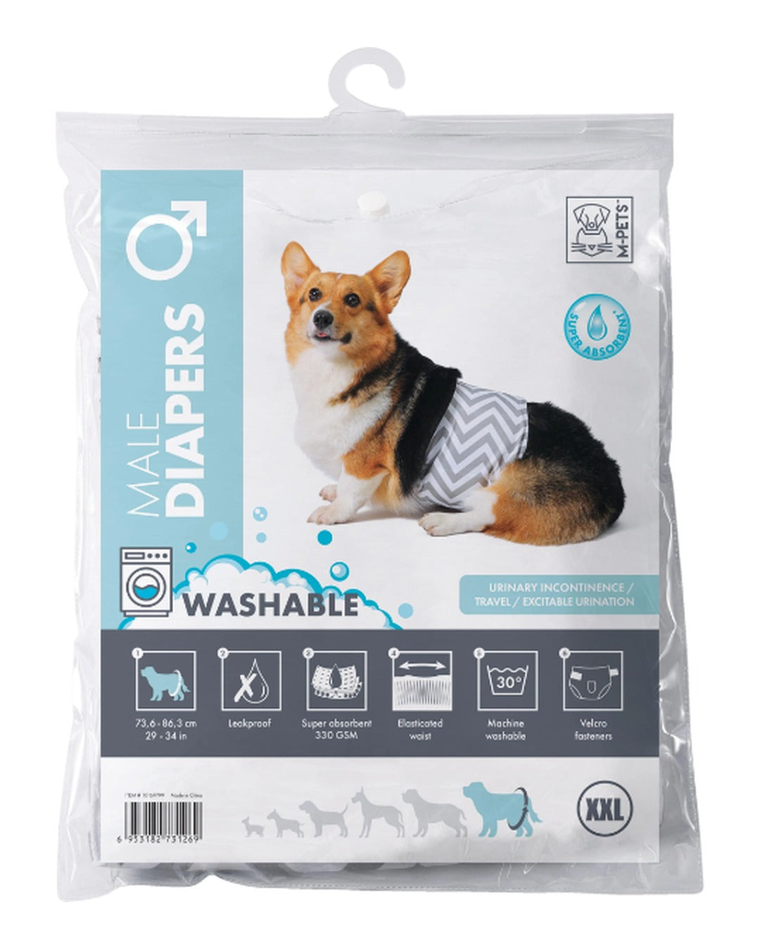 Yıkanabilir Erkek Köpek Bezi Cırt Cırtlı Sızdırmaz Göbek Bandı M-Pets Washable Diapers Male Dog