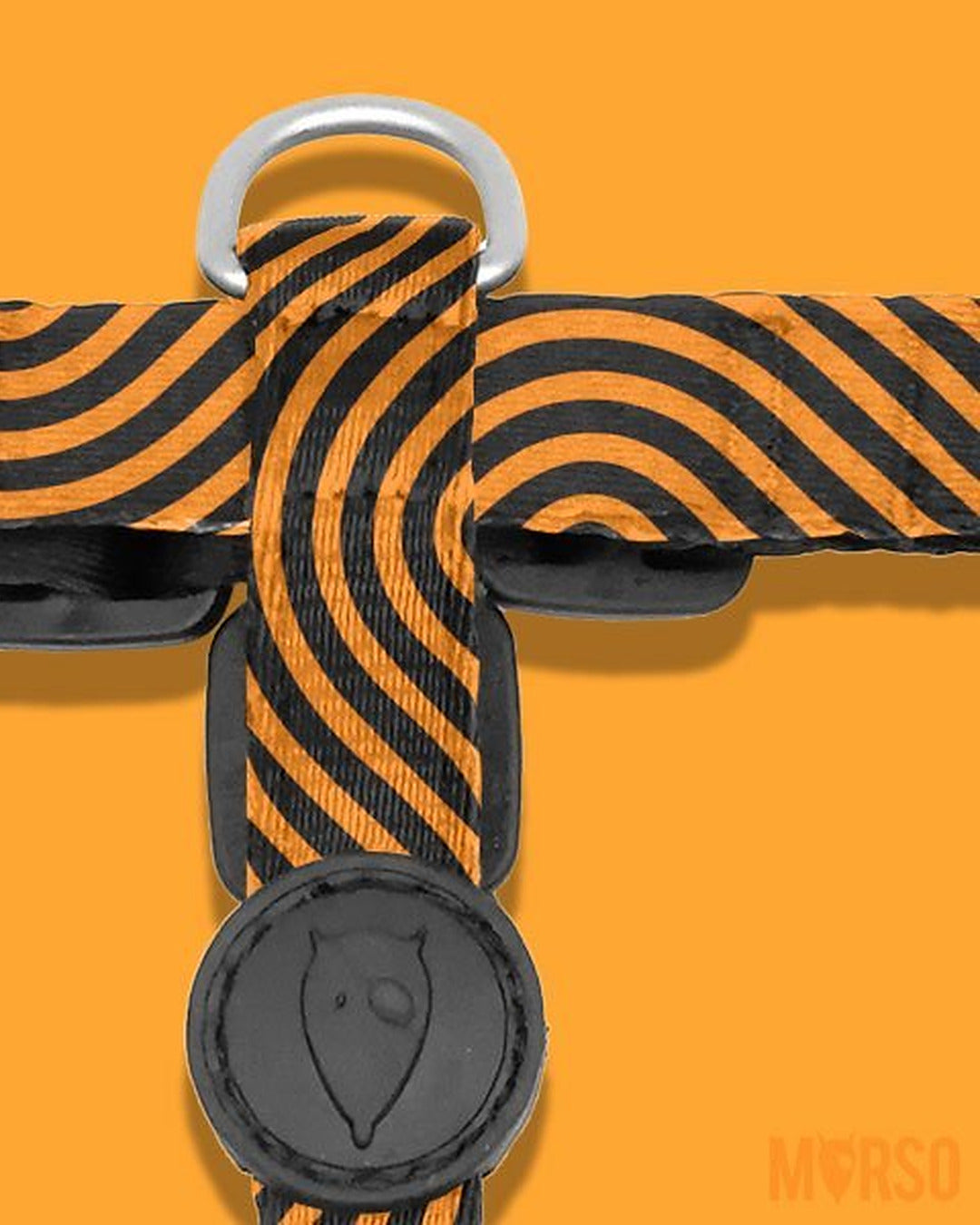 H Tipi 5 Noktadan Ayarlanabilir Siyah Turuncu Dalgalı Desenli Köpek Göğüs Tasması Morso Must Hard Maze H Harness