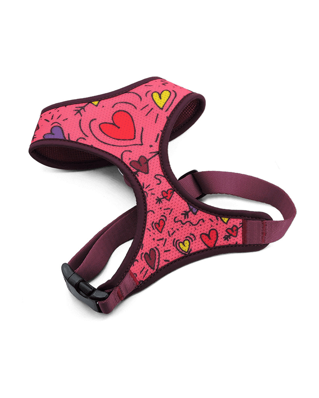 Nefes Alan File Kumaş Pembe Kalp Desenli Köpek Göğüs Tasması Morso Pink Think Air Mesh