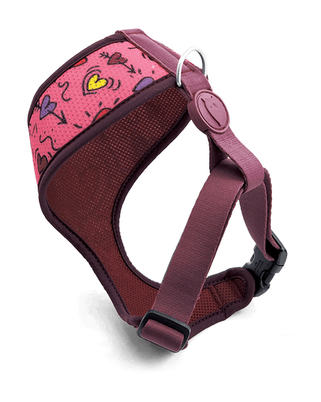 Nefes Alan File Kumaş Pembe Kalp Desenli Köpek Göğüs Tasması Morso Pink Think Air Mesh