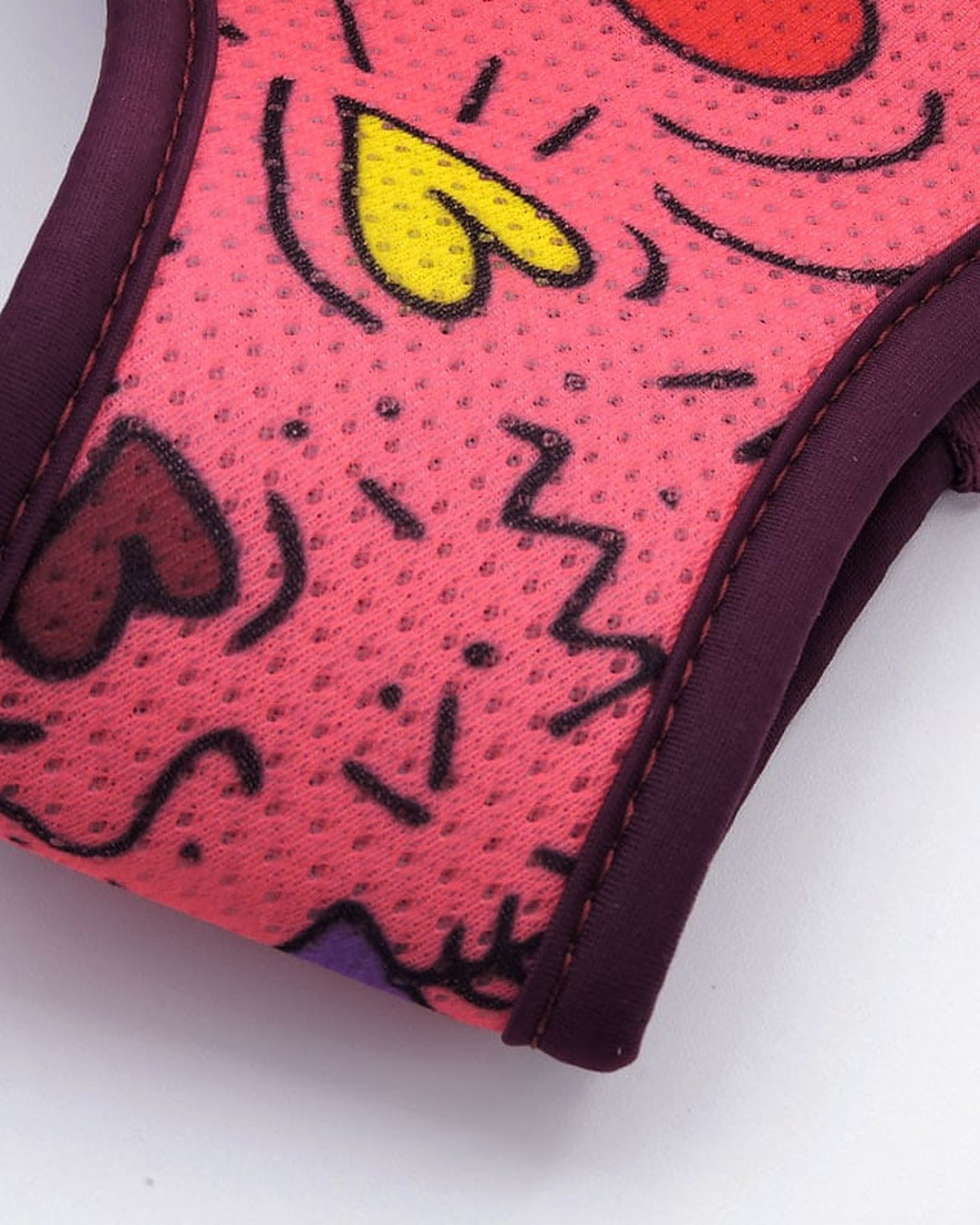 Nefes Alan File Kumaş Pembe Kalp Desenli Köpek Göğüs Tasması Morso Pink Think Air Mesh