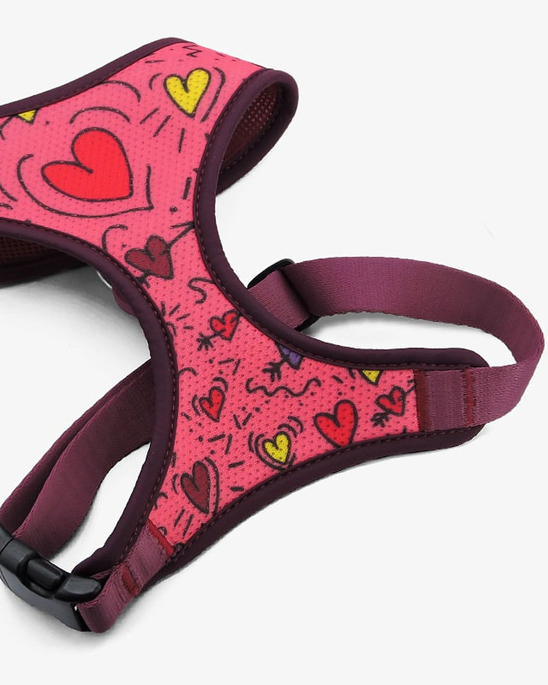 Nefes Alan File Kumaş Pembe Kalp Desenli Köpek Göğüs Tasması Morso Pink Think Air Mesh