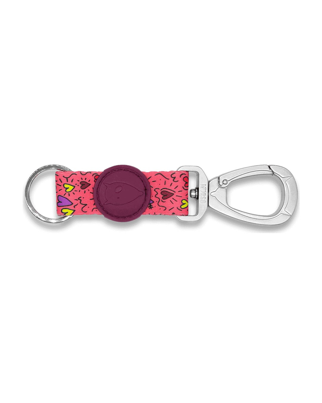 Geri Dönüştürülmüş Saten Pembe Kalp Desenli Karabinalı Anahtarlık Morso Pink Think Keychain