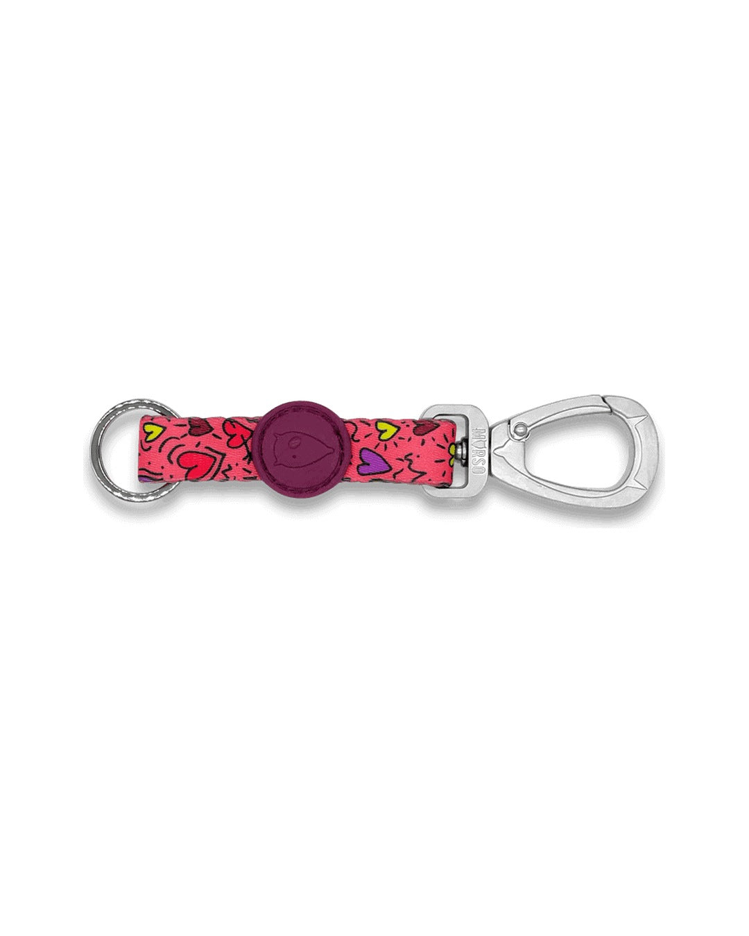 Geri Dönüştürülmüş Saten Pembe Kalp Desenli Karabinalı Anahtarlık Morso Pink Think Keychain