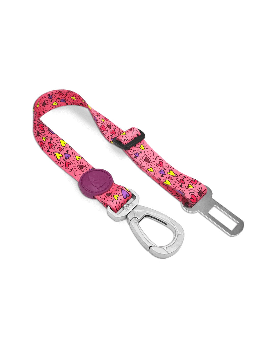 Ayarlanabilir Pembe Kalp Desenli Köpek Araç Emniyet Kemeri Morso Pink Think Safety Belt