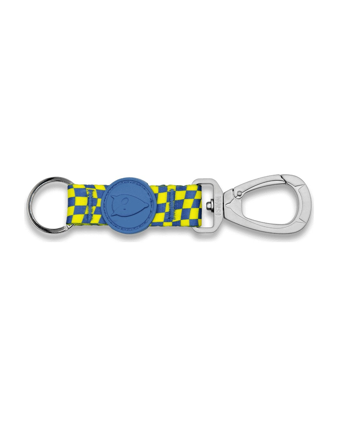 Geri Dönüştürülmüş Saten Sarı Mavi Damalı Karabinalı Anahtarlık Morso Race Keychain