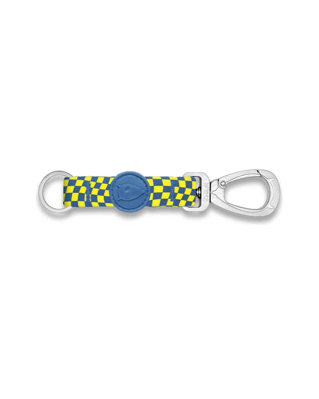 Geri Dönüştürülmüş Saten Sarı Mavi Damalı Karabinalı Anahtarlık Morso Race Keychain