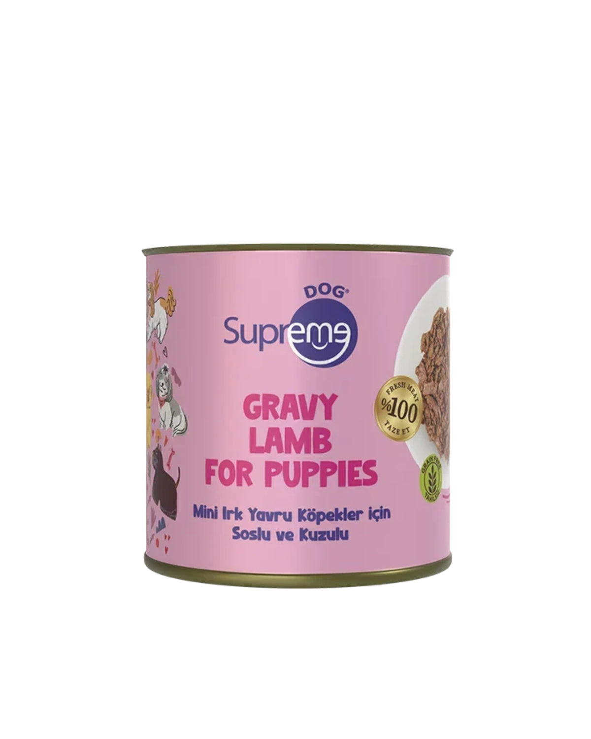 Mini Irk Yavru Köpekler İçin Soslu Tavuk ve Kuzu Etli Konserve Mama Supreme Dog 200 g
