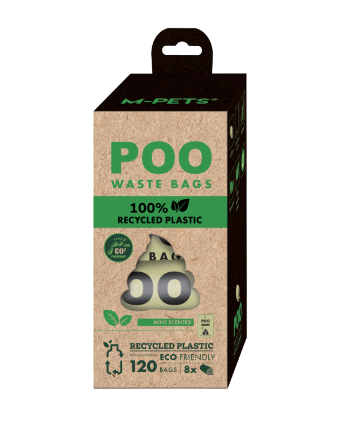 Nane Kokulu Geri Dönüştürülmüş Köpek Kaka Poşeti 8 Rulo 120'li M-Pets POO Mint Scented