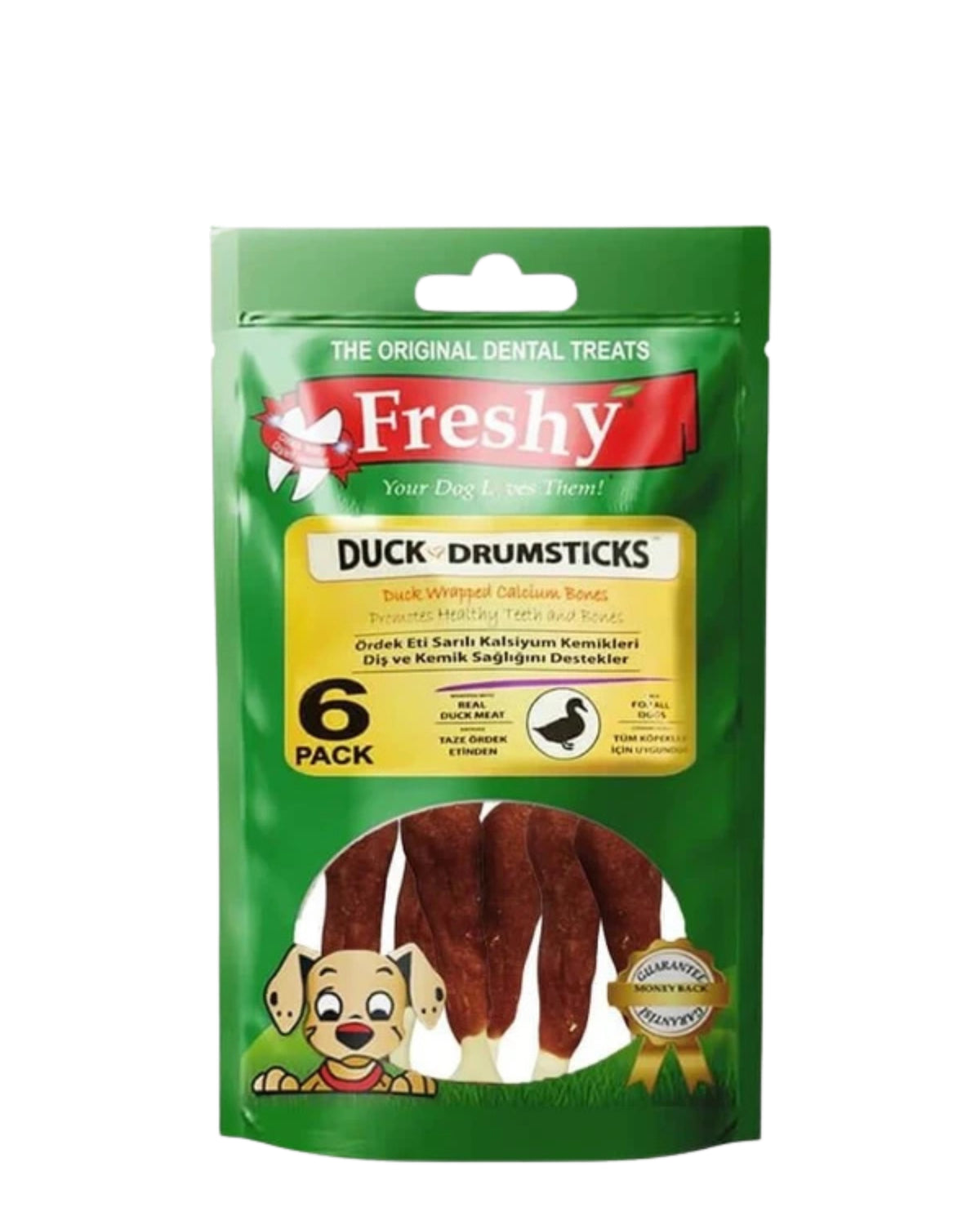 Ördek Etiyle Sarılı Kalsiyum Kemik Köpek Ödülü Freshy Duck Drumsticks 6 Adet
