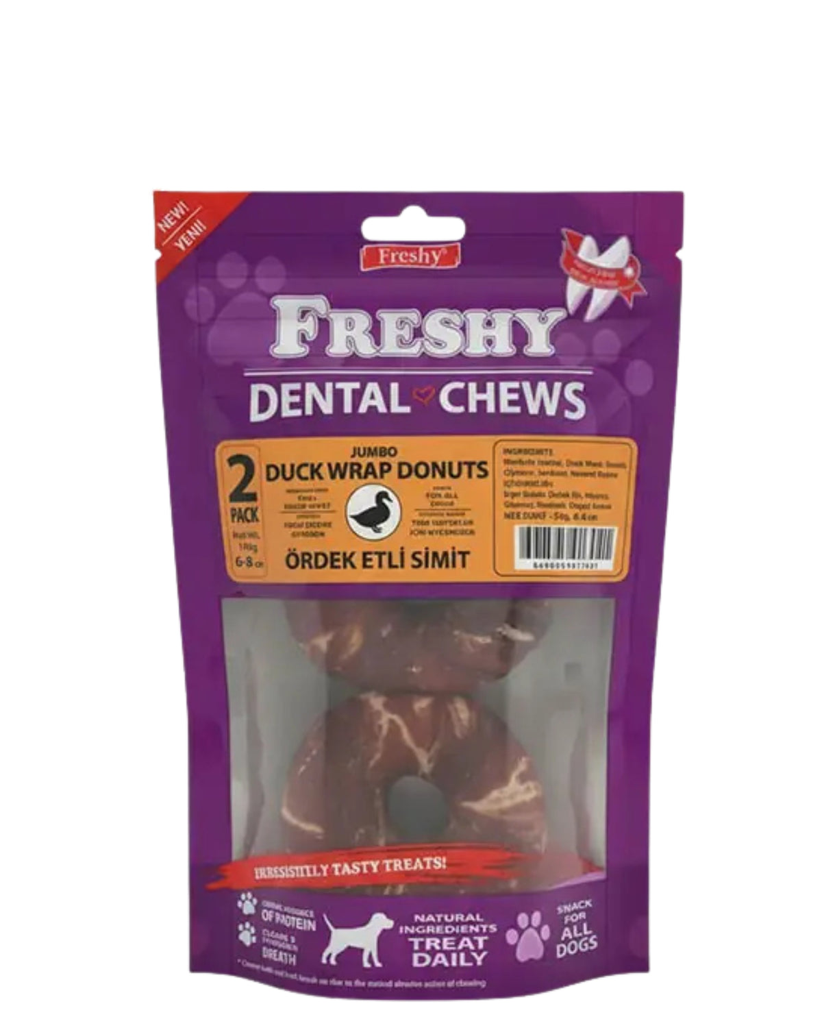 Ördek Etiyle Sarılı Simit Şeklinde Çiğneme Köpek Ödülü Freshy Dental Chews Duck Wrap Donuts 2 Adet