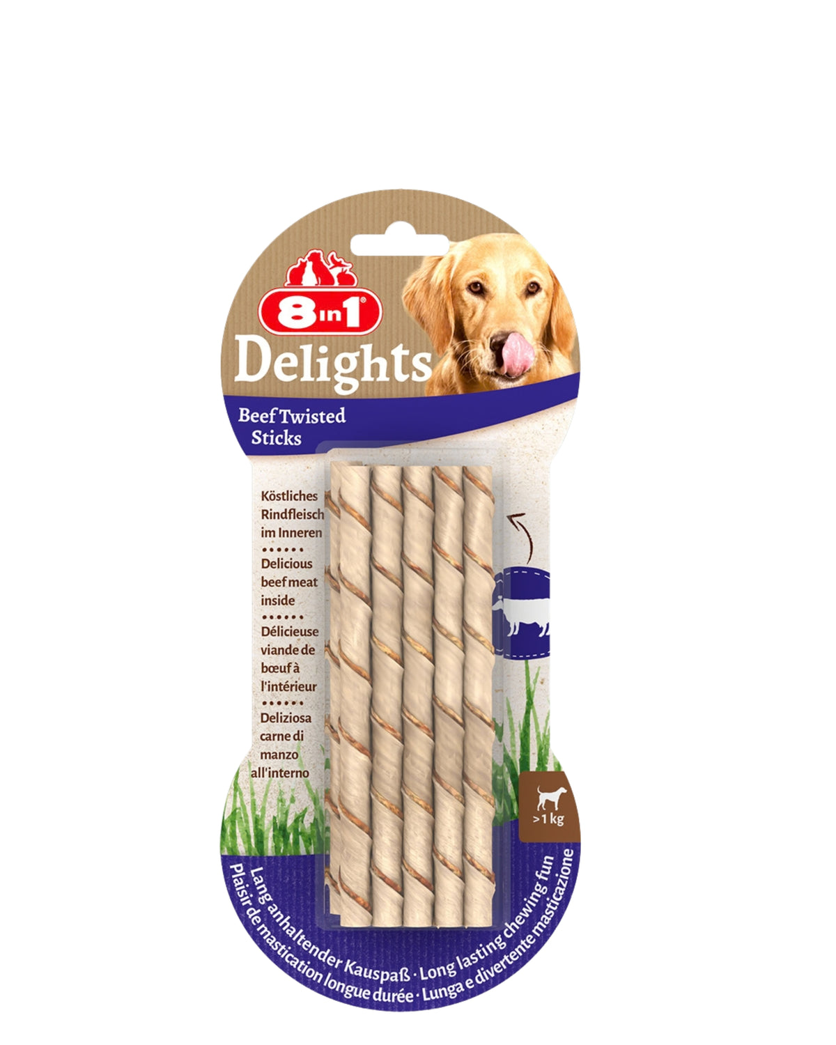 Sığır Etli Burgu Çiğneme Çubukları 8in1 Delights Beef Twisted Sticks