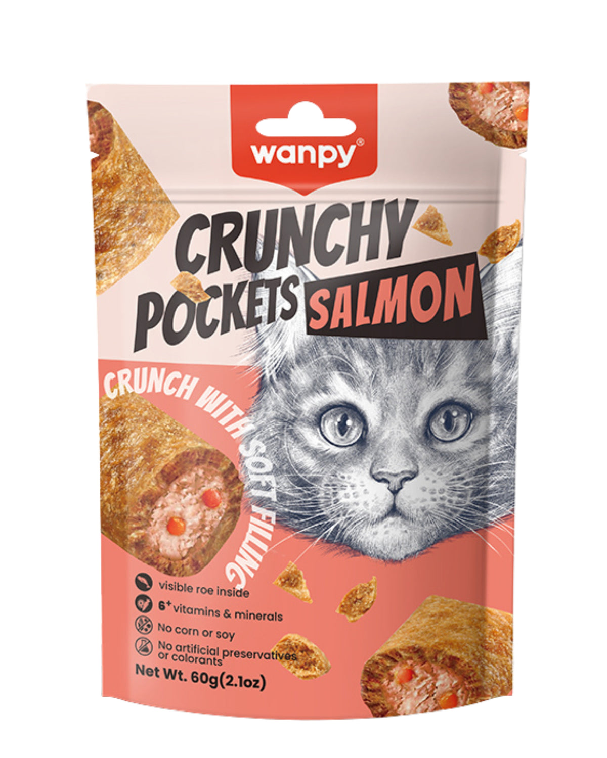 Somonlu & Balık Yumurtalı Çıtır Yastık Kedi Ödülü Wanpy Crunchy Pockets, 30gr
