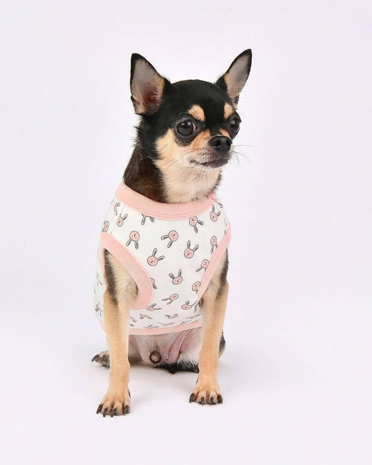 Tavşan Desenli Pamuklu Kolsuz Pembe Köpek Tişörtü Olchi Rabbit Pattern T Shirt