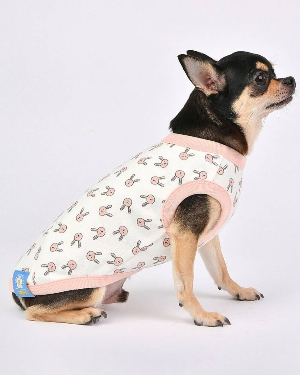 Tavşan Desenli Pamuklu Kolsuz Pembe Köpek Tişörtü Olchi Rabbit Pattern T Shirt