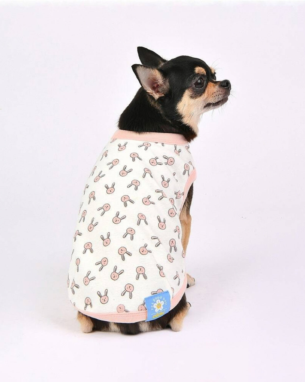 Tavşan Desenli Pamuklu Kolsuz Pembe Köpek Tişörtü Olchi Rabbit Pattern T Shirt