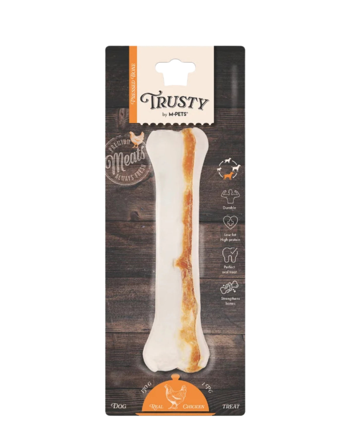 Tavuk Aromalı Uzun Süre Dayanan Pres Çiğneme Kemiği M-Pets Trusty Pressed Bone 22,2 cm