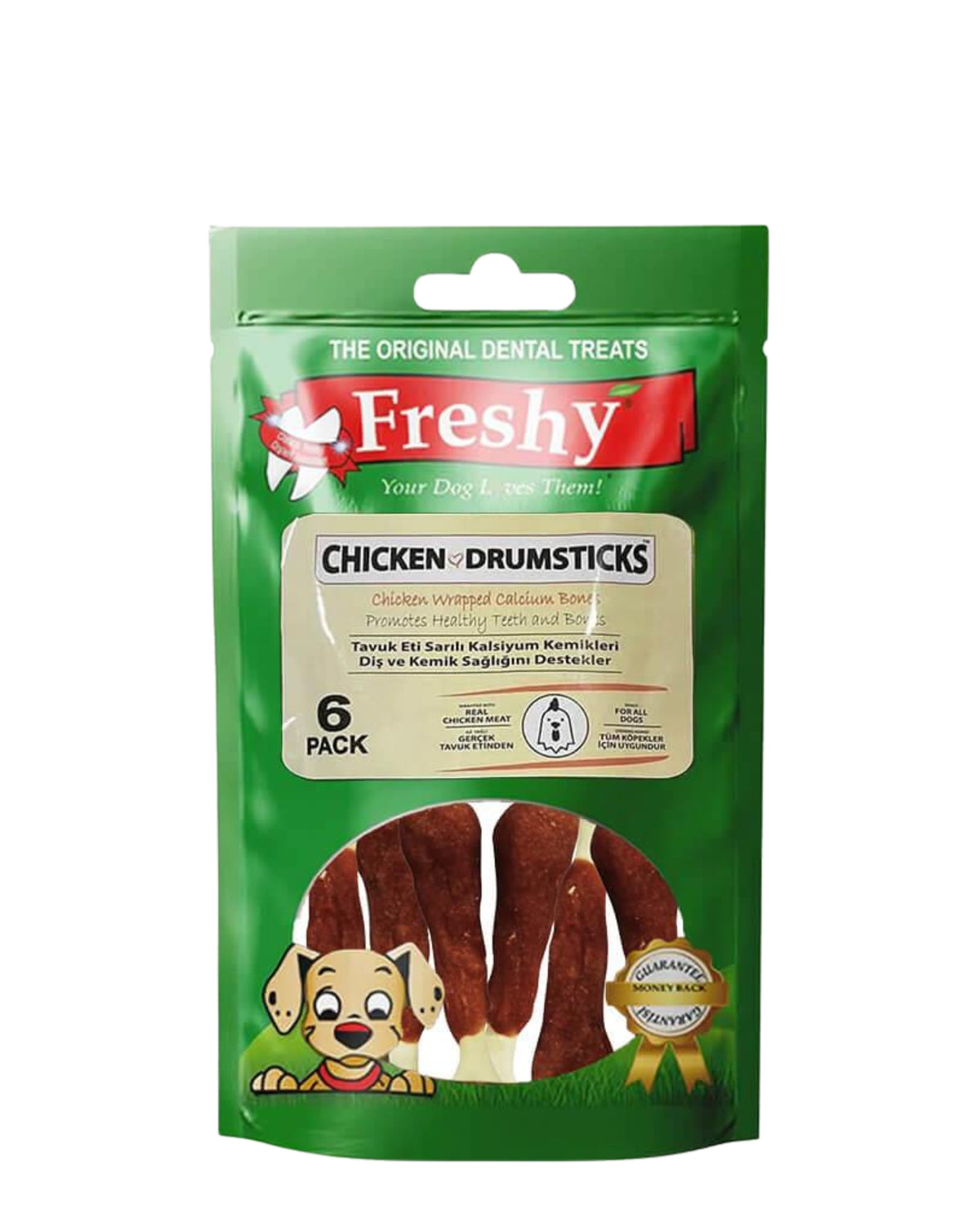 Tavuk Etiyle Sarılı Kalsiyum Kemik Köpek Ödülü Freshy Chicken Drumsticks 6 Adet