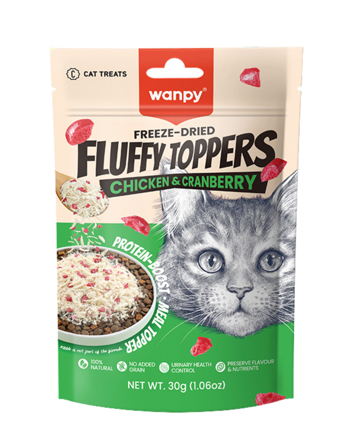 Tavuk Göğsü & Kızılcık Kedi Ödülü Wanpy Freeze Dried Fluffy Toppers, 30gr