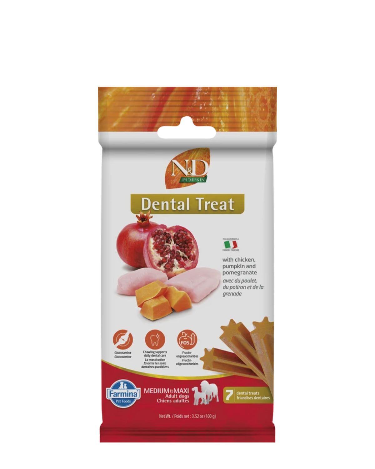 Tavuk Kabak ve Narlı Orta ve Büyük Irk Köpek Diş Bakım Ödülü N&D Dental Treat Chicken Pumpkin & Pomegranate Medium Maxi