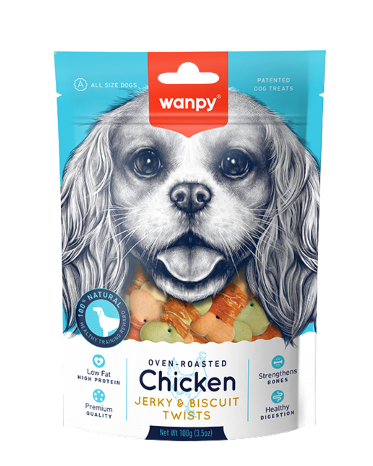 Tavuk Sarılı Bisküvi Burgu Köpek Ödülü Wanpy Oven Roasted, 100gr