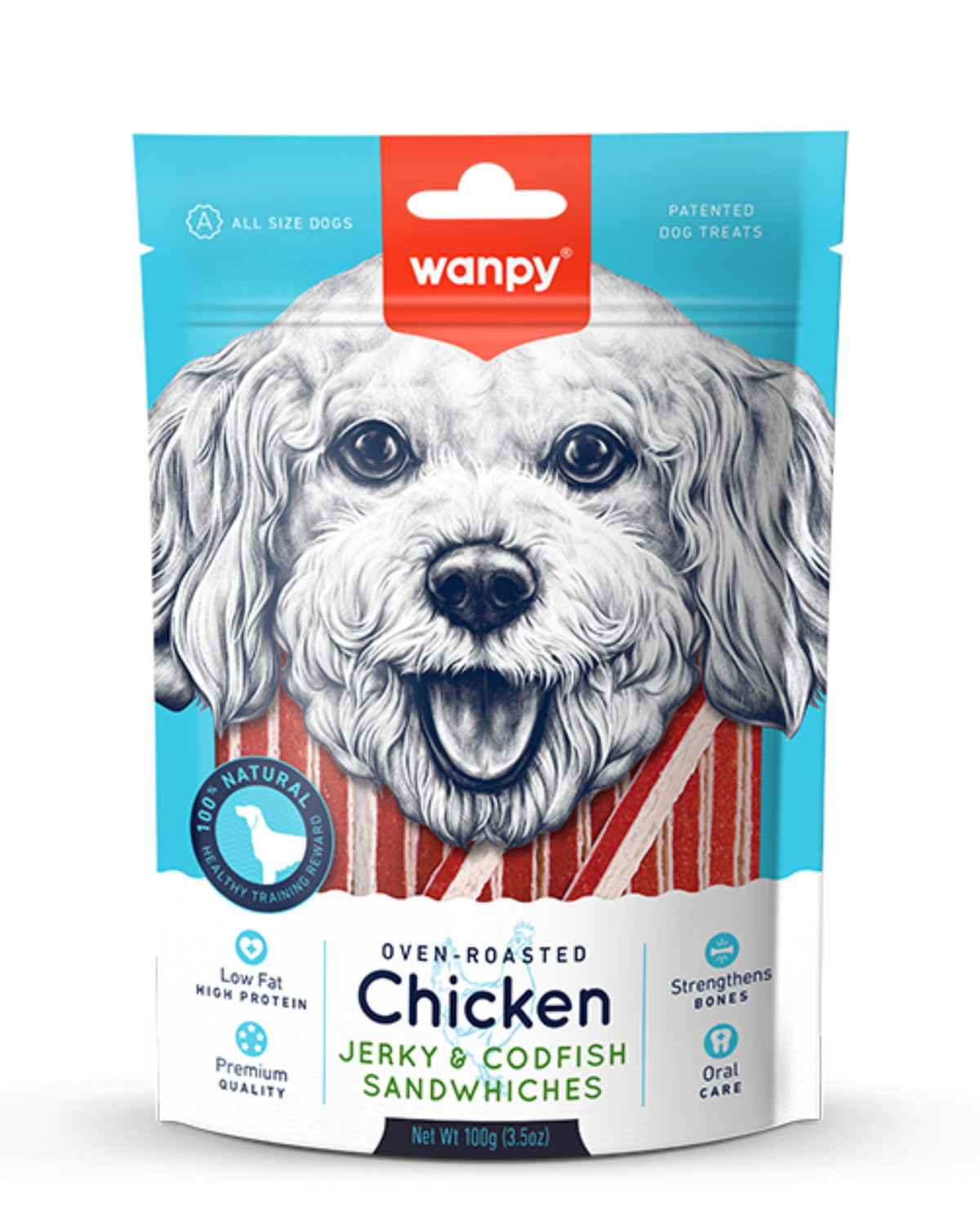 Tavuklu Morina Balıklı Köpek Ödülü Wanpy Oven Roasted, 100gr