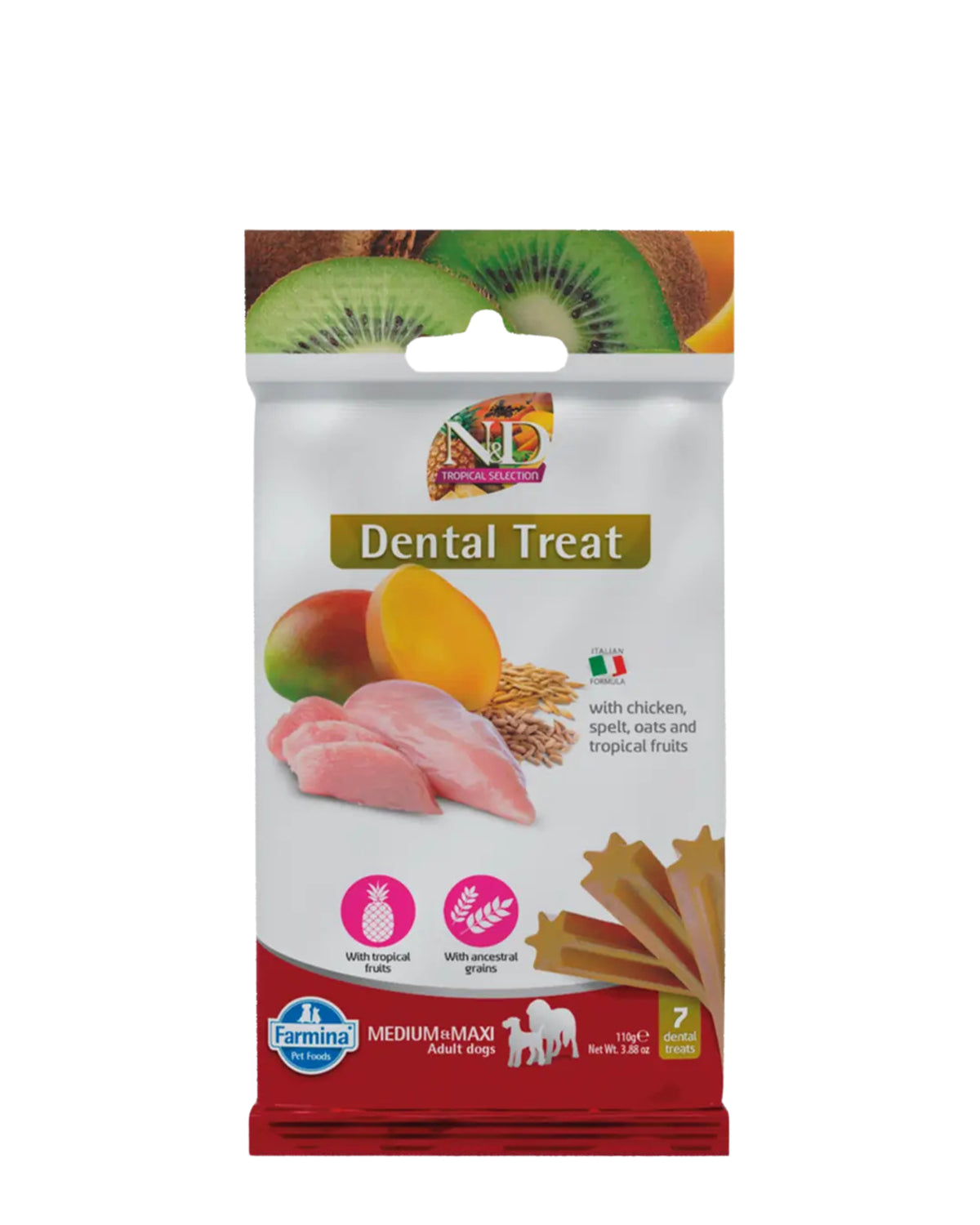 Tavuklu ve Tropikal Meyveli Orta ve Büyük Irk Köpek Diş Bakım Ödülü N&D Tropical Selection Dental Treat Chicken