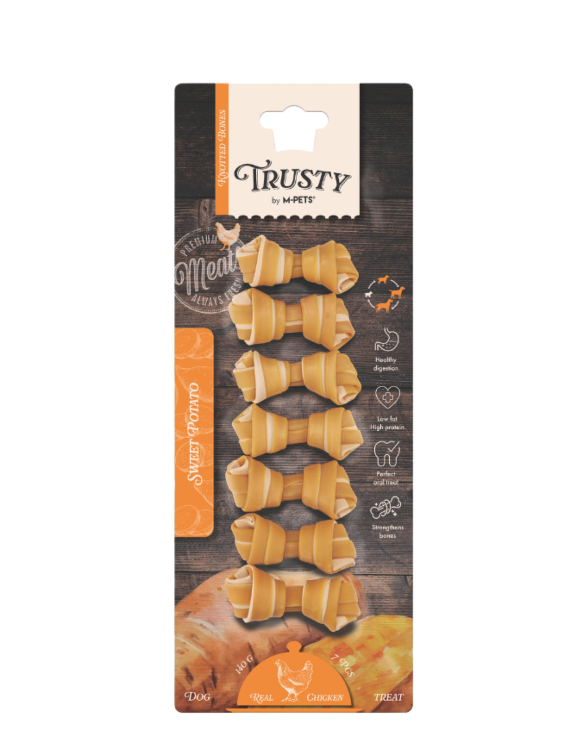 Trusty Tavuklu Düğümlü Kemik Köpek Ödülü 6,4 cm 7'li M-Pets Trusty Knotted Bones Chicken No Rawhide