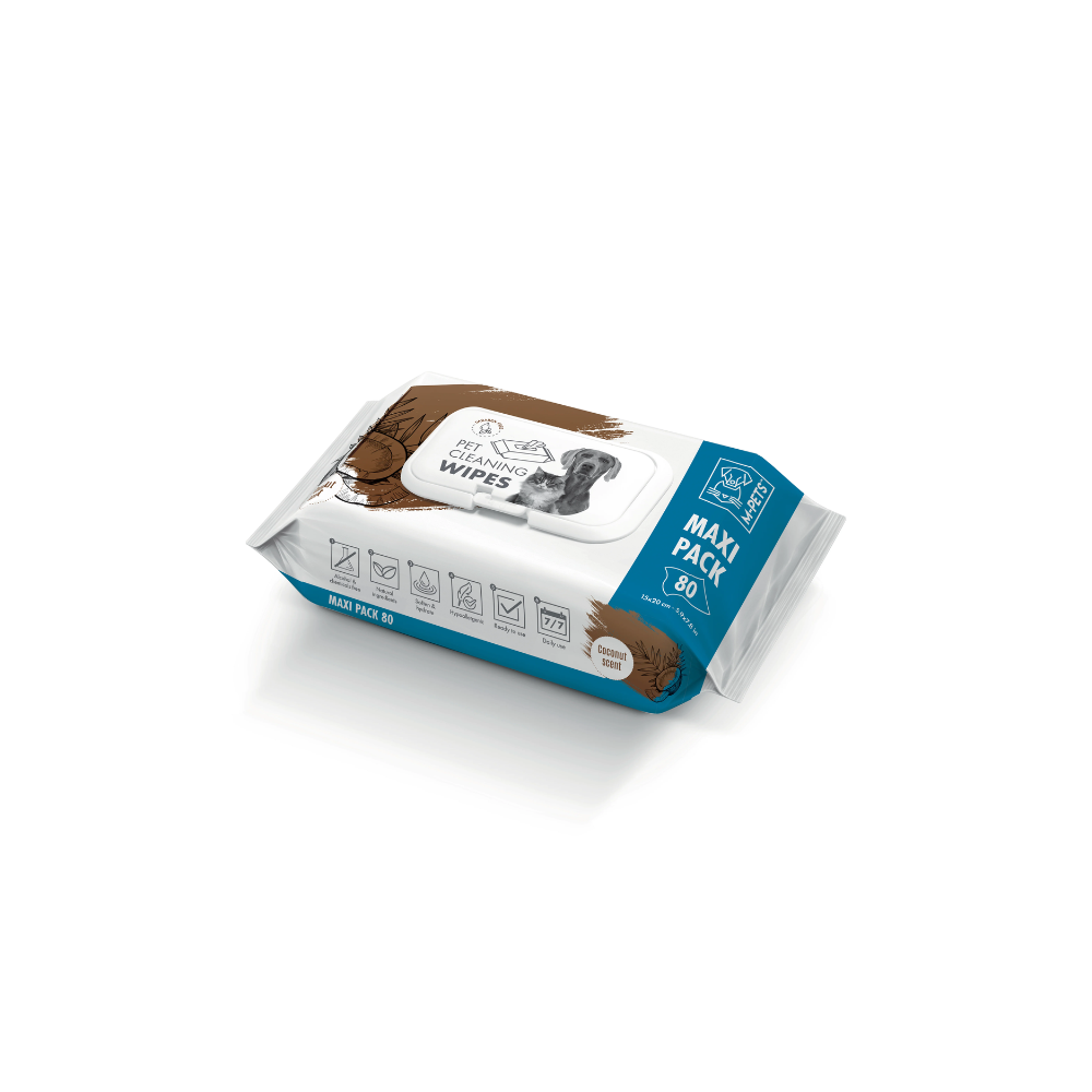 Hindistan Cevizi Kokulu Kedi ve Köpek Temizleme Mendili 80'li M-Pets Pet Cleaning Wipes Coconut 20x15 cm