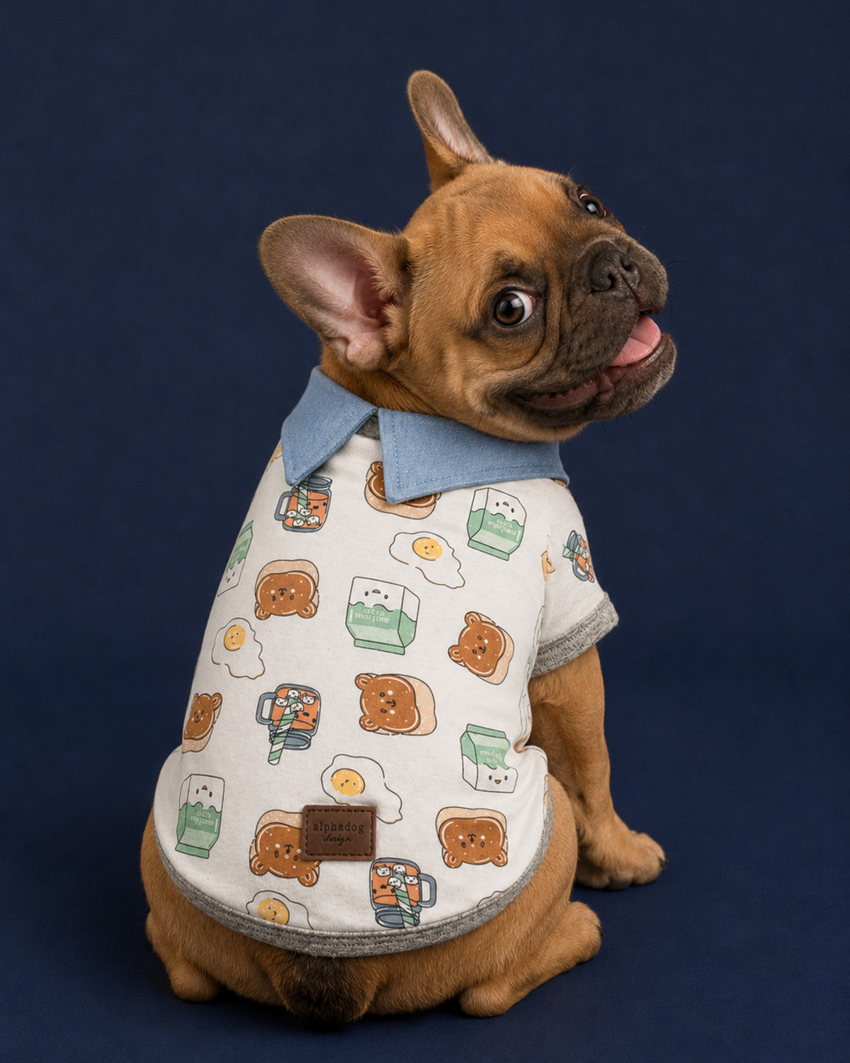 Ayıcık Desenli Kot Yakalı Köpek Tişörtü Alphadog Bear Tee