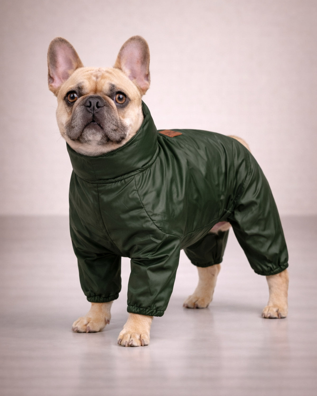 Deri Görünümlü Yeşil 4 Bacaklı Köpek Yağmurluk Tulum Alphadog Coverall Leather