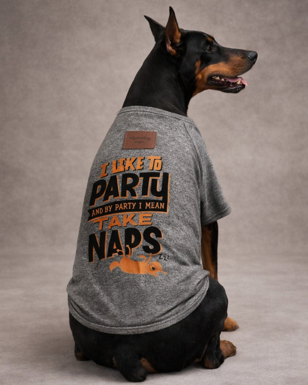 Baskılı Gri Büyük Irk Köpek Tişörtü Alphadog Party