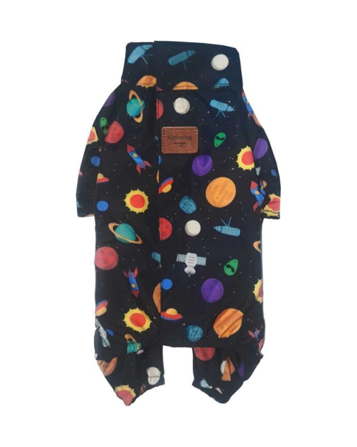 Tek Kat Hafif Gezegen Desenli Köpek Yağmurluk Tulum Alphadog Space Coverall Light