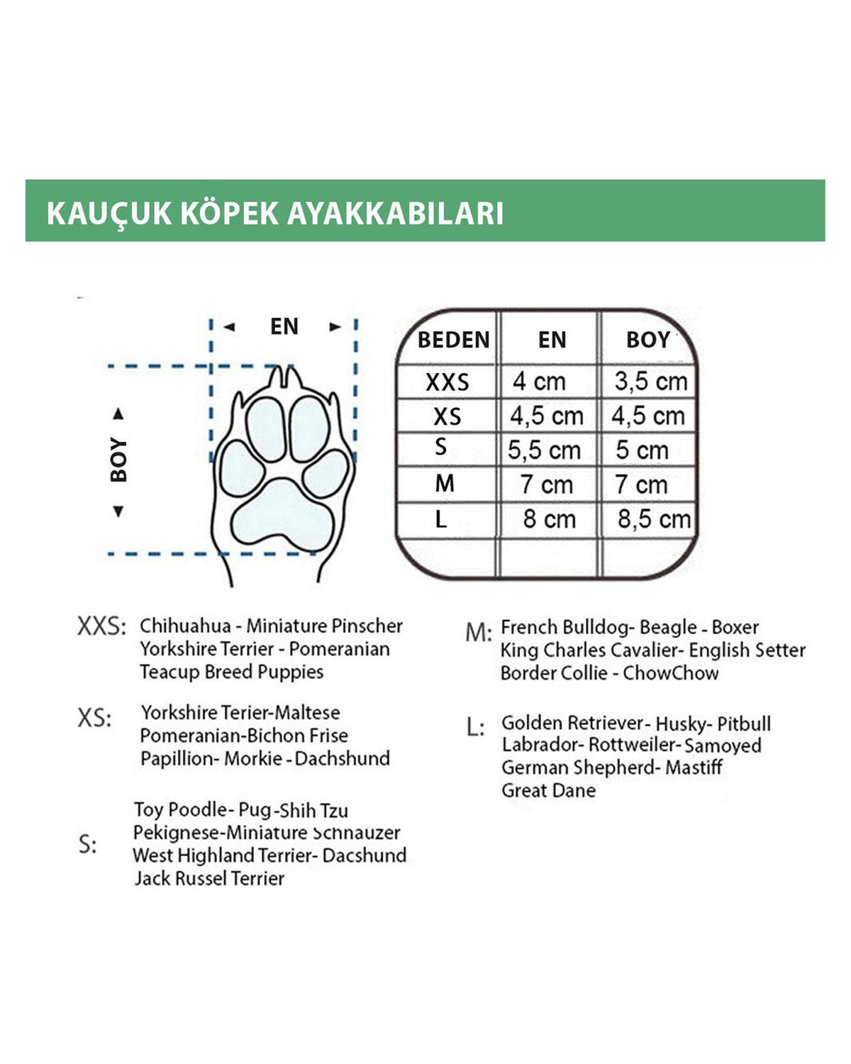 Alphadog Walkies Köpek Galoşu Beden Tablosu