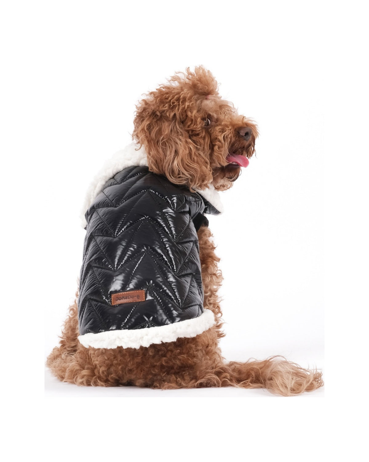 Peluş Yakalı Parlak Kapitone Siyah Köpek Yeleği Doredog