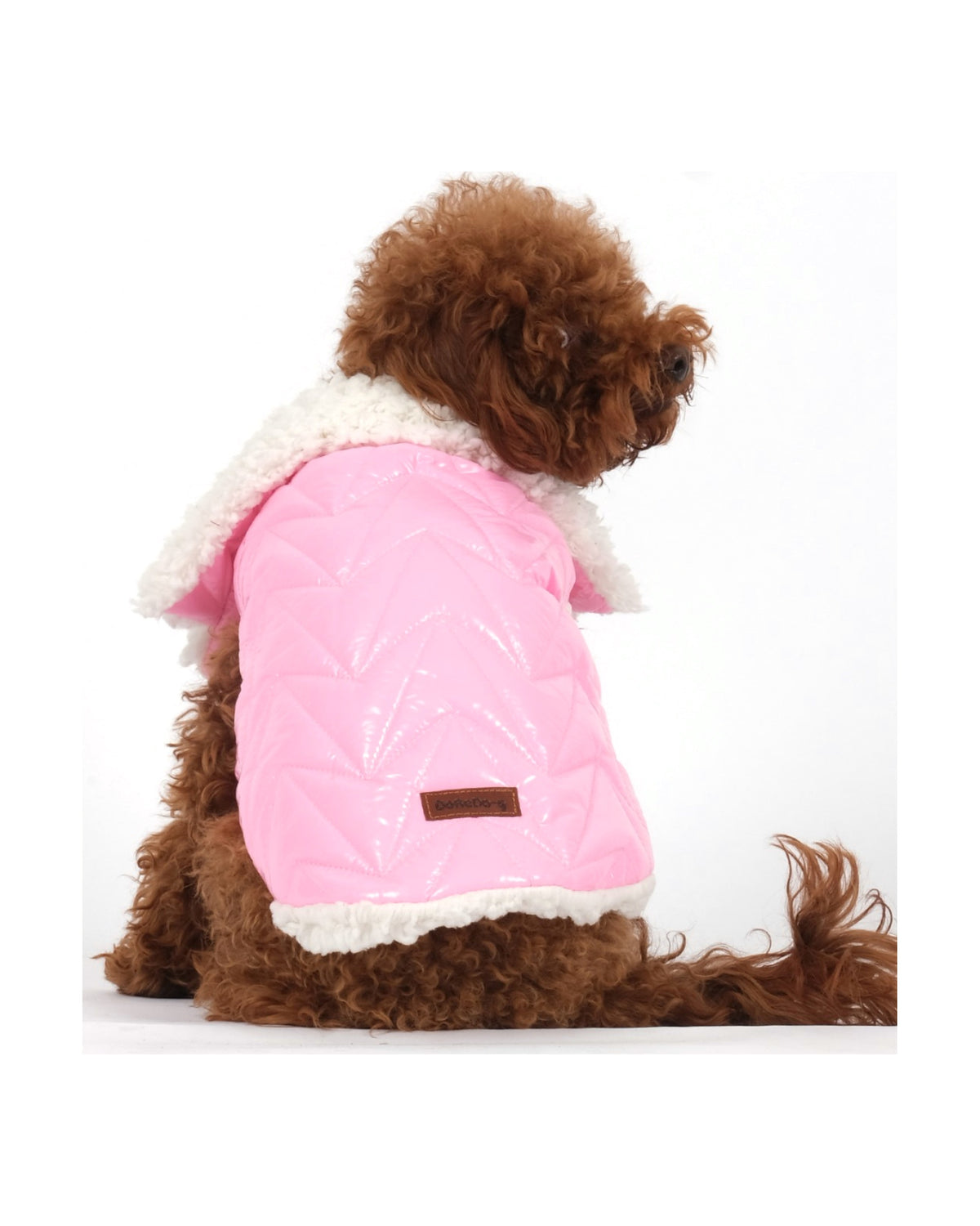 Peluş Yakalı Parlak Kapitone Pembe Köpek Yeleği Doredog