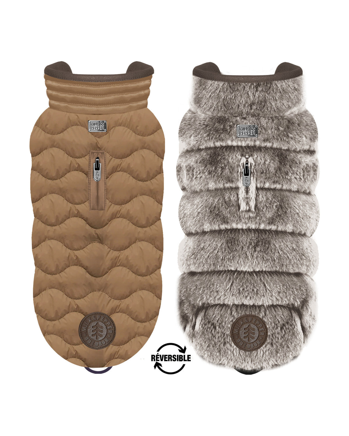 Çift Taraflı Şişme Köpek Montu Milk&Pepper Gaspard Reversible Down Jacket Kahverengi