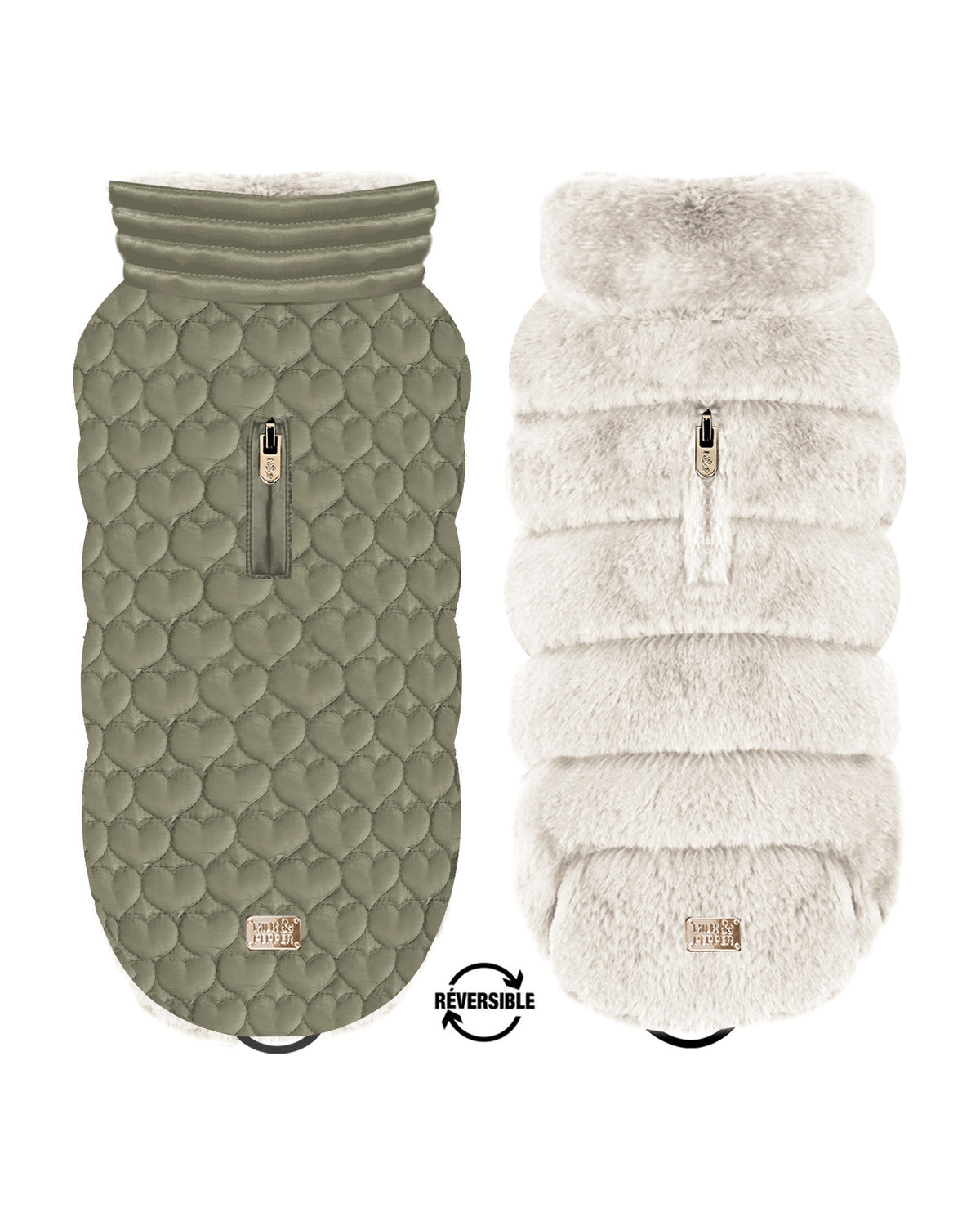 Çift Taraflı Kapitone Köpek Montu Milk&Pepper Candice Reversible Down Jacket Haki