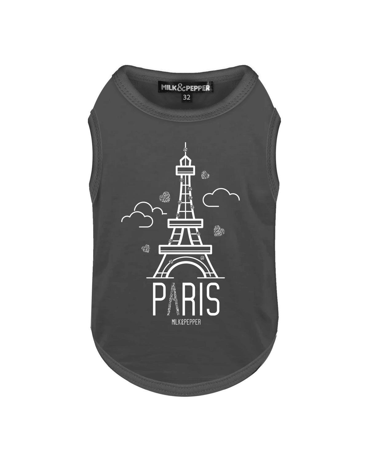 Eyfel Kulesi Baskılı Köpek Tişörtü Milk&Pepper Augustin T-Shirt Antrasit
